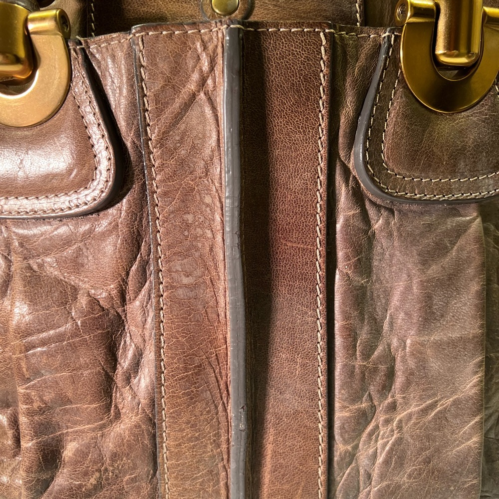 Chloe Heloise Brown Distressed Leather Shoulder Bag with Gold Accents Vintage - Picture 11 of 15